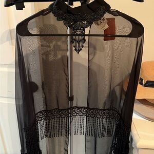 Elegant Black Sheer Cape with Lace Details